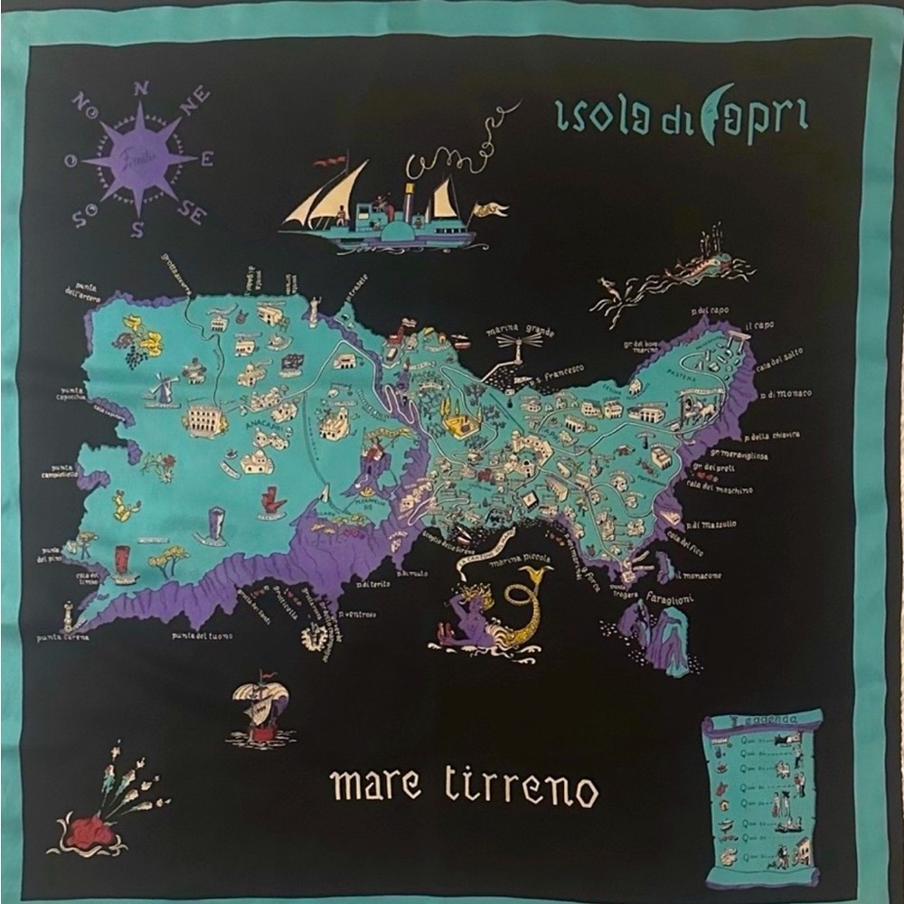 Vintage Isola di Capri Silk Print Map Scarf